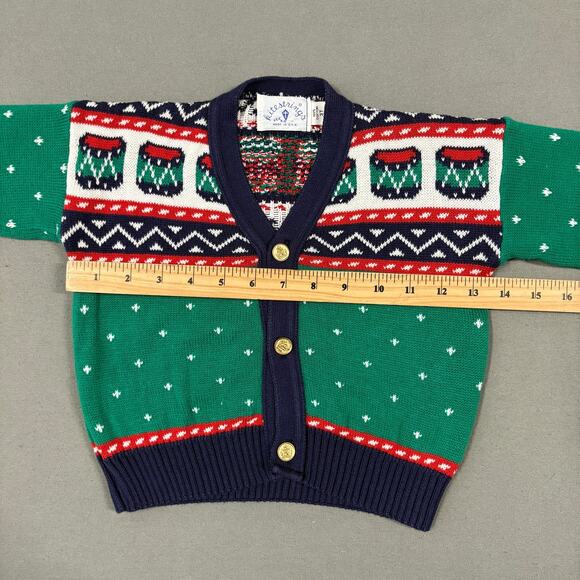 Kitestrings Holiday Cardigan Sweater Size 3T Green Kids Gold Button Details - Picture 10 of 11